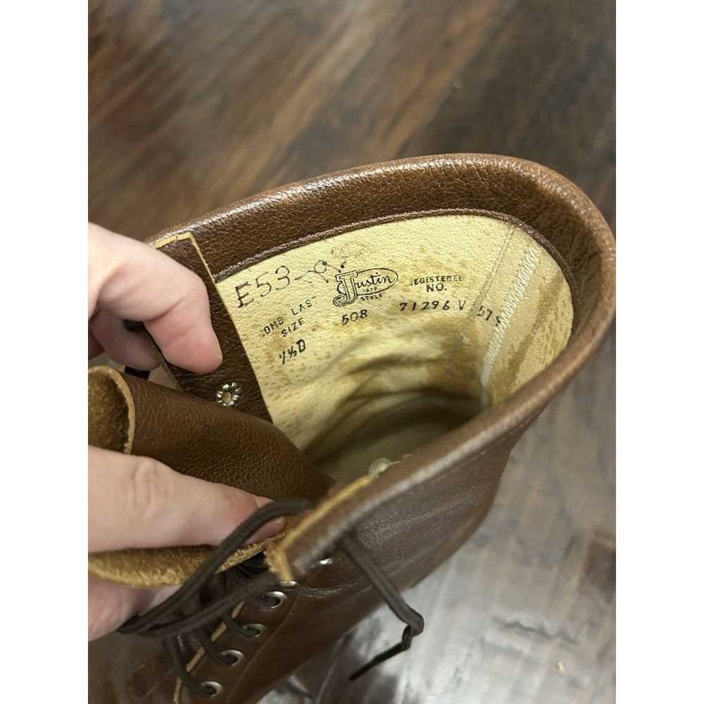 Justin 508 Brown Leather Granny Lace-up Kiltie Roper Boots Womens 7.5D Steampunk - Picture 9 of 10